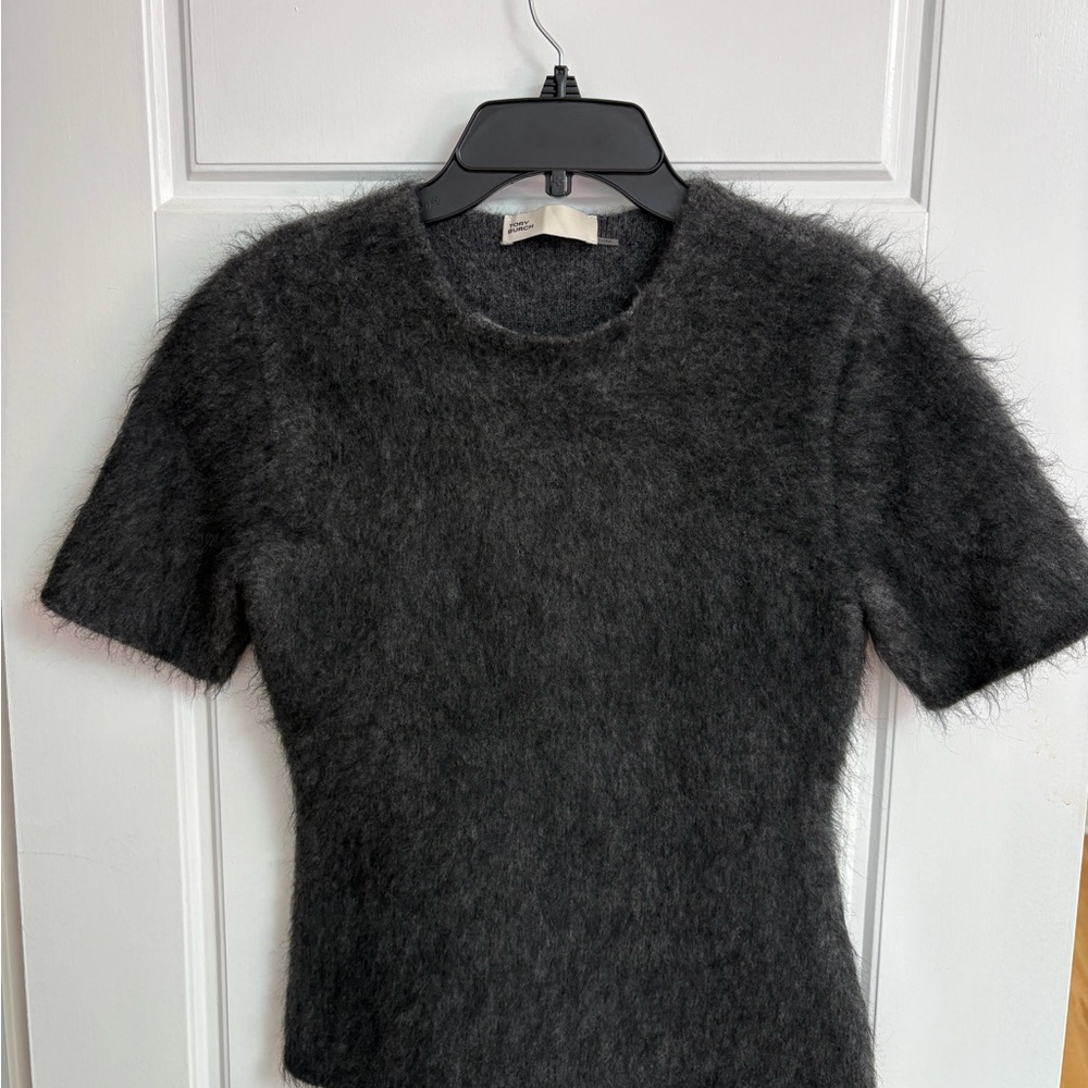 Tory Burch Charcoal Fuzzy Knit Top